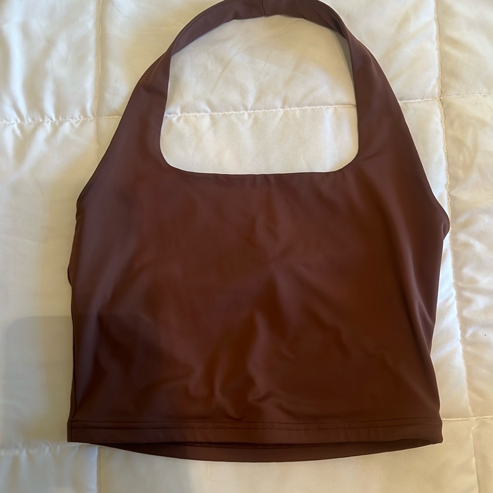 Reoria brown halter cropped top